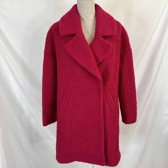 Betsey Johnson Pink Teddy Faux Fur Boucle Cocoon Coat Sz MEDIUM - Picture 2 of 10